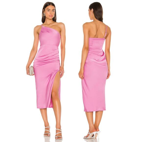 Lovers and Friends Amina Midi Dress Satin One Shoulder Side Slit Formalwear S - Picture 1 of 14
